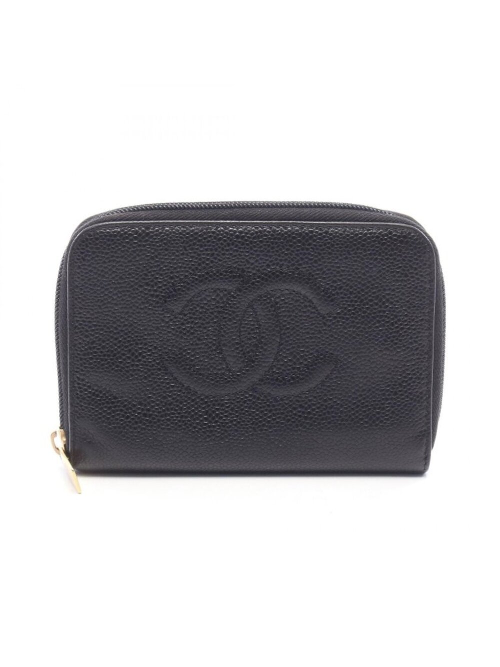 Chanel Round Wallet CC Logo Black Caviar Leather